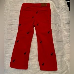 Janie and Jack, red corduroy with navy reindeer holiday pants, EUC, 3T